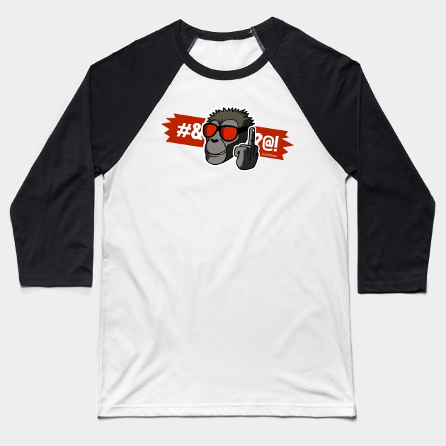 Middle Finger Funny Emoji Chimpanzee Baseball T-Shirt by biscuitxbone